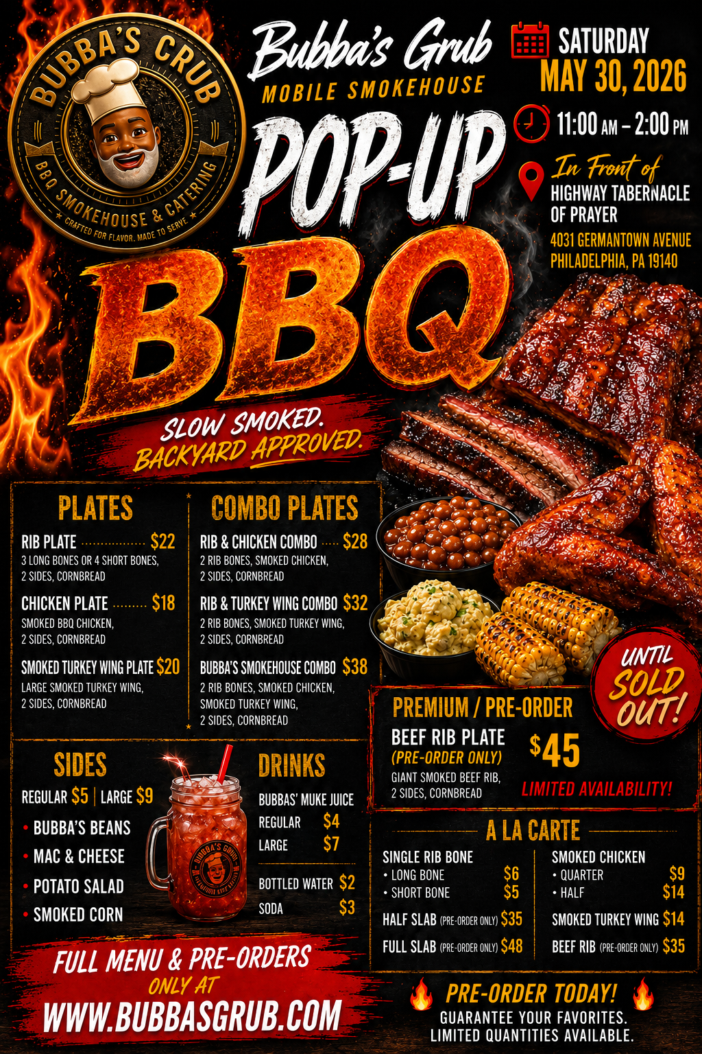 Bubba's Grub May 30 popup menu