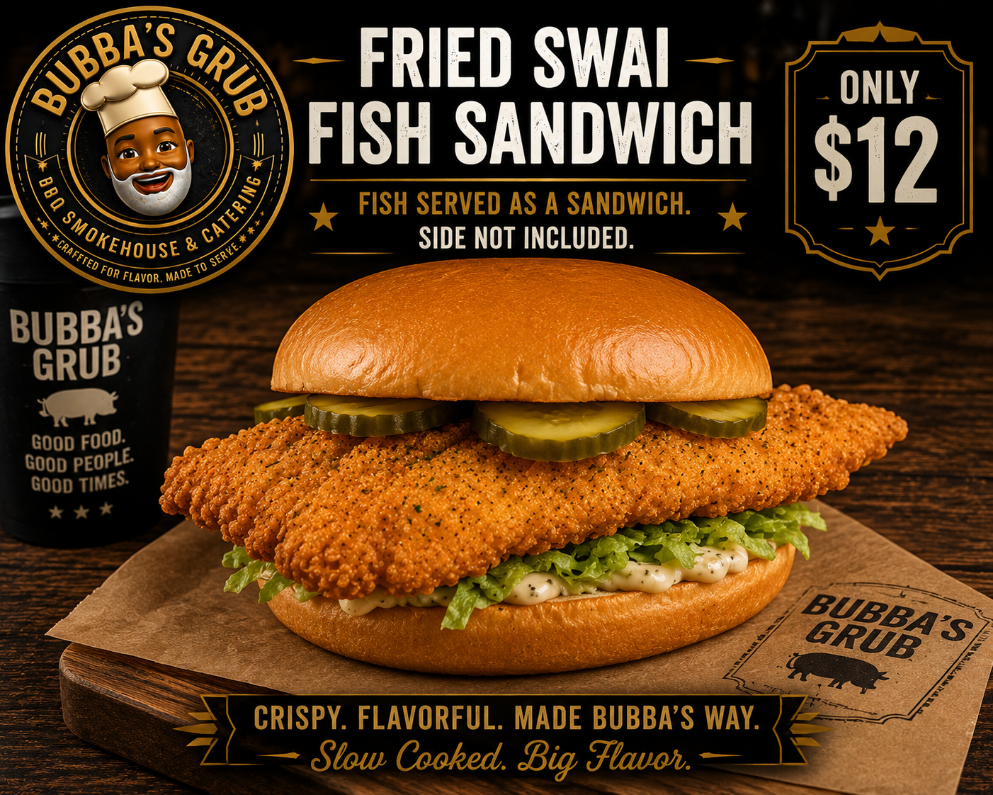 Bubba's fried swai fish sandwich
