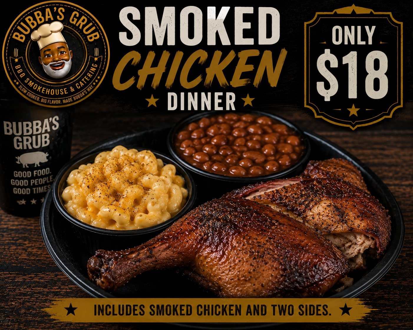 Smoked chicken dinner